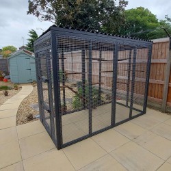 Waterproof Four-Sided Catio cat enclosure painted black with large shelves pack